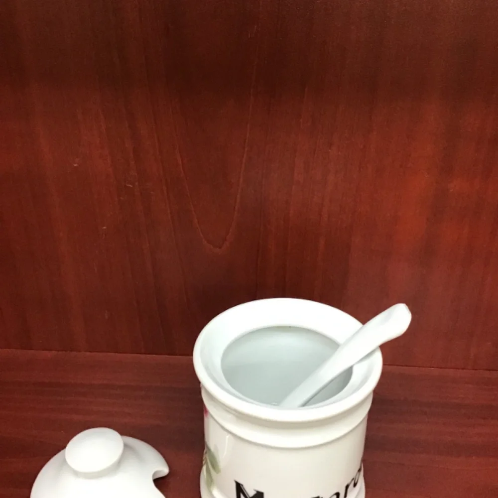 Lourioux Porcelain Moutarde Mustard‎ Pot with Spoon France Chic Kitchen Decor